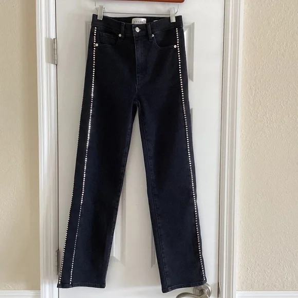 FRAME Women's Jeans Le Sleek Straight High Rise Astronaut Black Studded Sz 25 - Picture 4 of 16